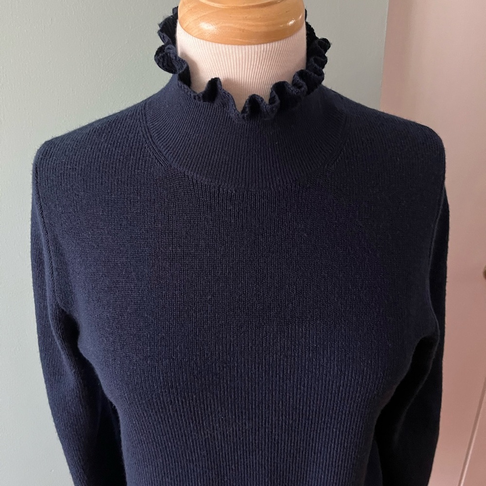 J. Crew Dark Blue Ruffled Turtleneck Sweater